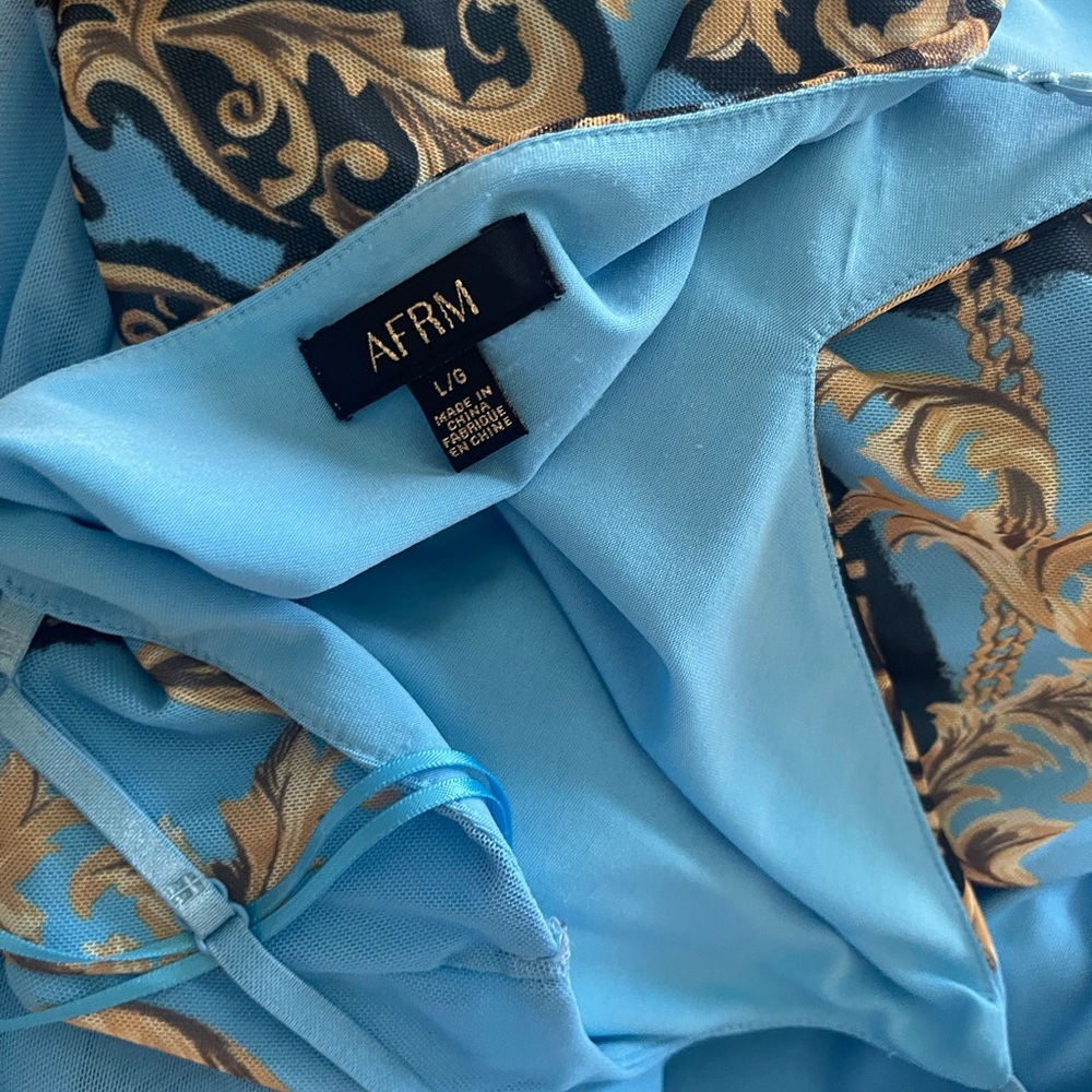 AFRM Blue Dress with Gold Baroque AMINA MESH MIDI - Picture 2 of 11